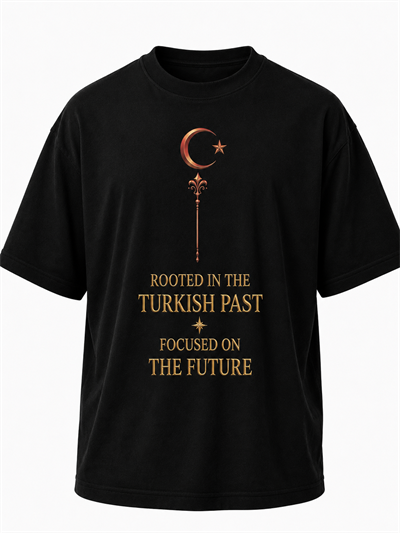 Eskitme Gold Ay Yıldız Premıum Siyah Oversize T-shırt