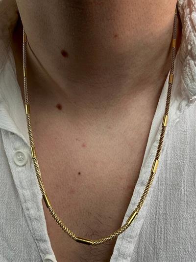 Gold Long Cylinder Necklace