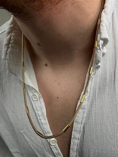 Gold Long Cylinder Necklace