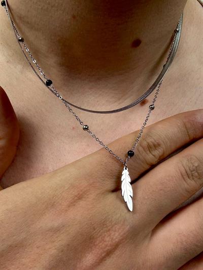 Silver Ball Leaf Necklace