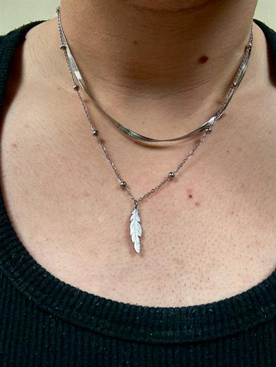 Silver Ball Leaf Necklace