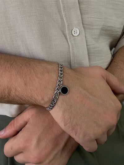 Silver Black Stone Bracelet