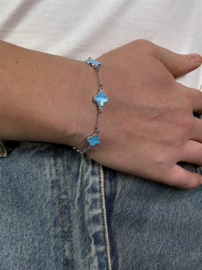 Silver Clover Blue Bracelet