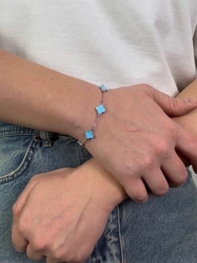 Silver Clover Blue Bracelet