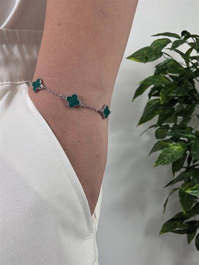 Silver Clover Green Bracelet
