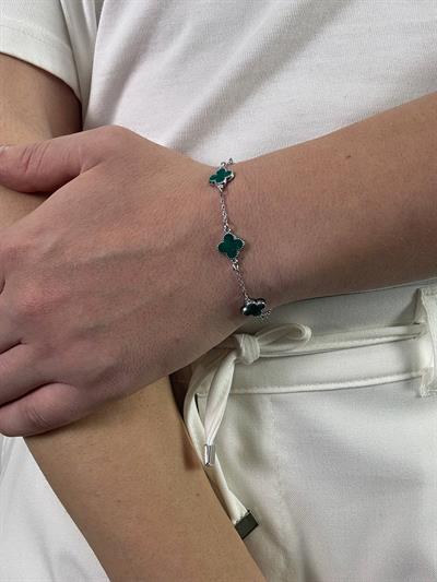 Silver Clover Green Bracelet