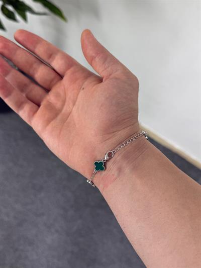 Silver Clover Green Bracelet