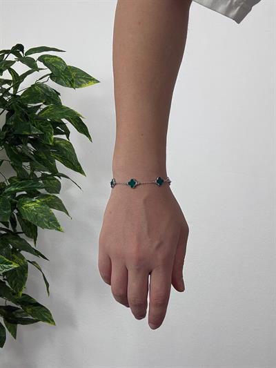 Silver Clover Green Bracelet