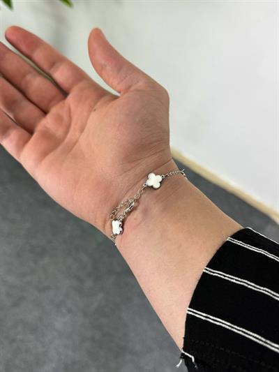 Silver Clover White Bracelet