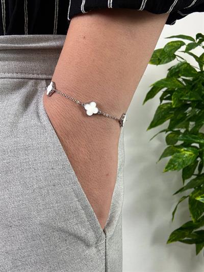 Silver Clover White Bracelet