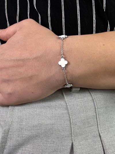 Silver Clover White Bracelet