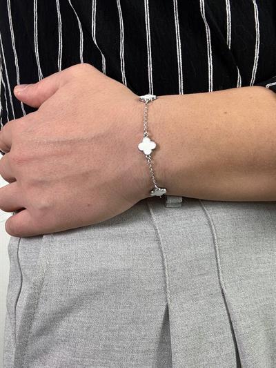 Silver Clover White Bracelet