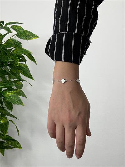 Silver Clover White Bracelet