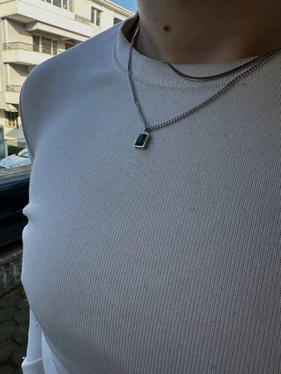 Silver Green Stone Necklace