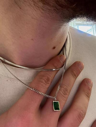 Silver Green Stone Necklace