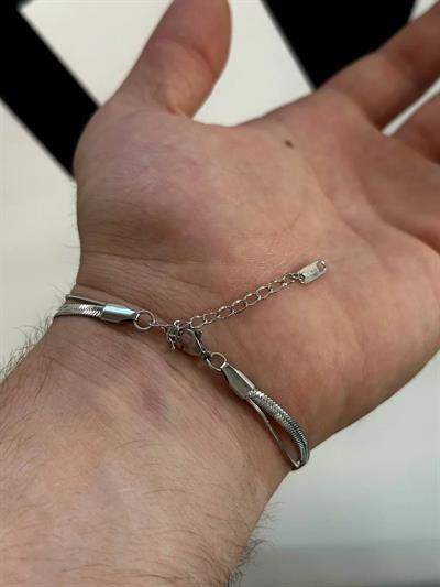 Silver Mirror Two Chain Pipe Bracelet