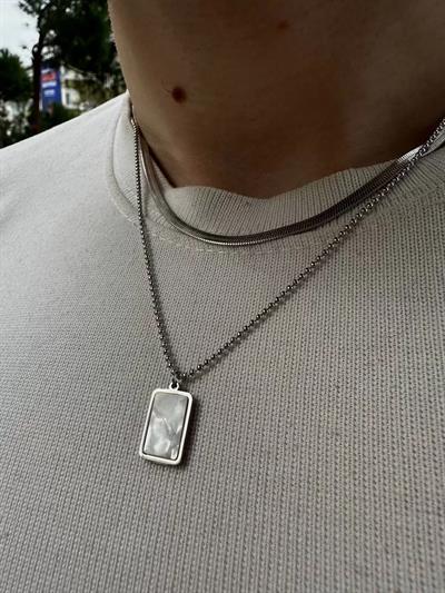 Silver Rectangle Pearl Necklace