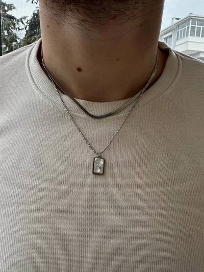 Silver Rectangle Pearl Necklace