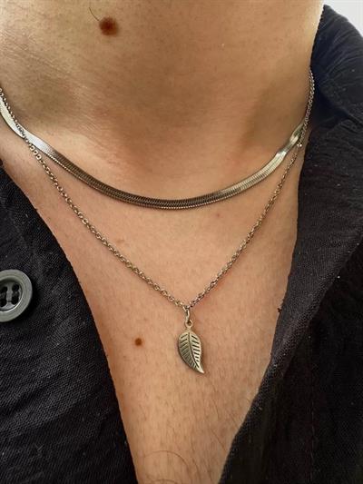 Silver Tiny Leaf Two Chain Necklace