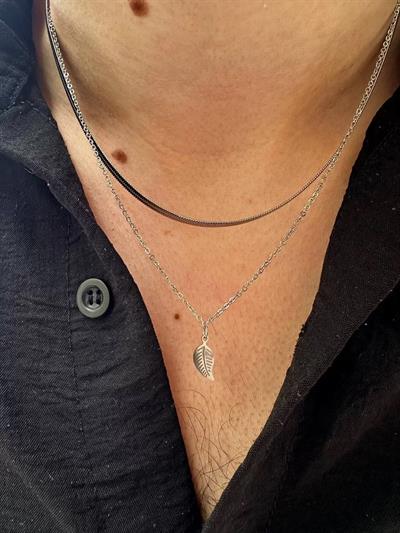 Silver Tiny Leaf Two Chain Necklace