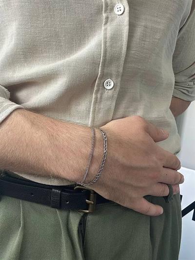 Silver Two Chain Figaro Bracelet