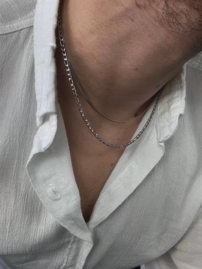 Silver Two Chain Figaro Necklace