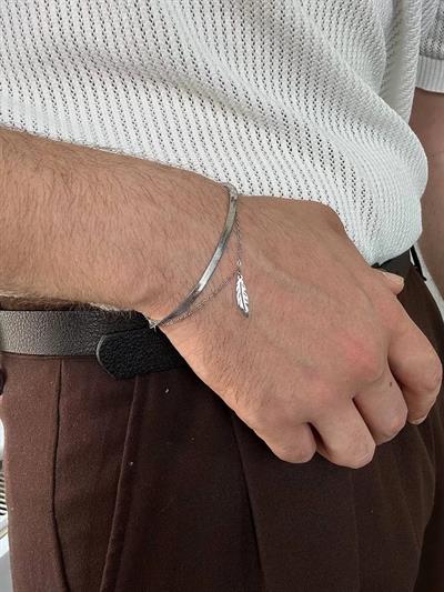 Silver Two Chain Leaf Bracelet