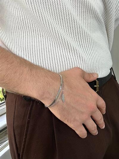 Silver Two Chain Leaf Bracelet