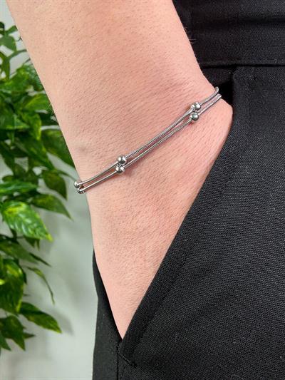 Slim Silver Duo Ball Bracelet