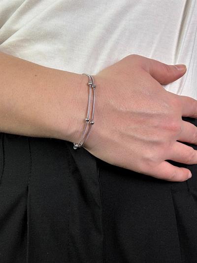 Slim Silver Duo Ball Bracelet