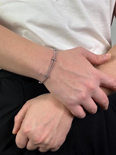 Slim Silver Duo Ball Bracelet