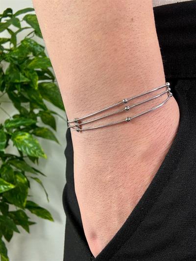 Slim Silver Triple Ball Bracelet