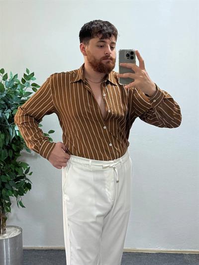 Taba Çizgili Modal Kumaş Gömlek
