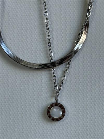 Two Chain White Stone Necklace