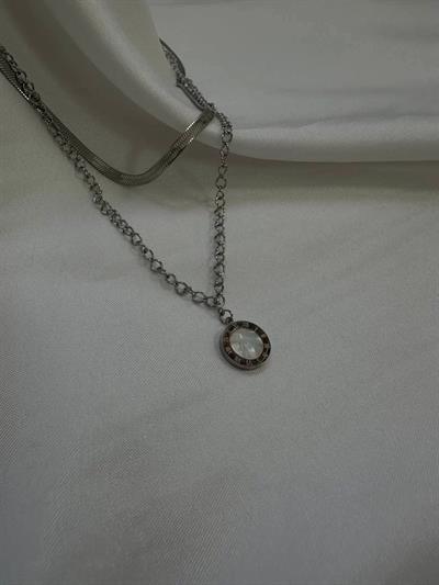 Two Chain White Stone Necklace