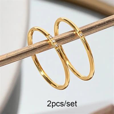 2 Adet/takım  Paslanmaz Çelik Taşlı Yüzükler