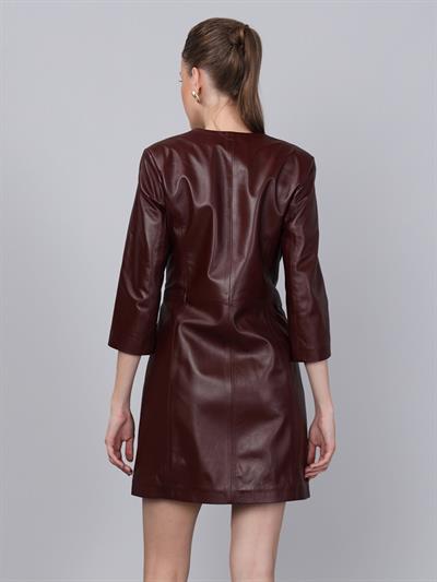 Basics&More Women Buttoned Plum Leather Dress - DR01
