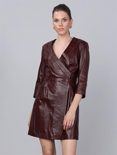 Basics&More Women Buttoned Plum Leather Dress - DR01