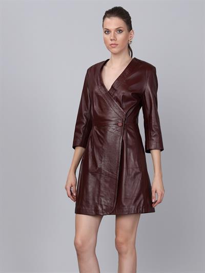 Basics&More Women Buttoned Plum Leather Dress - DR01