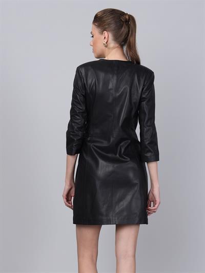 Basics&More Women Buttoned Black Leather Dress - DR01