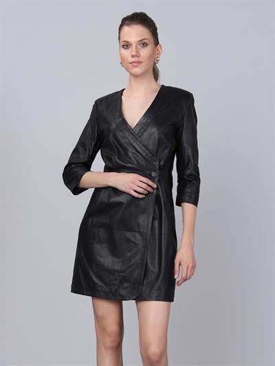 Basics&More Women Buttoned Black Leather Dress - DR01