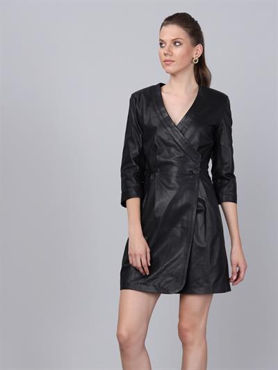 Basics&More Women Buttoned Black Leather Dress - DR01