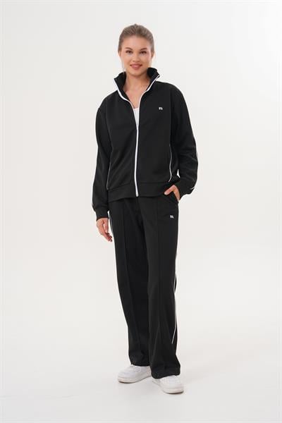 Basics&More Kadın Siyah Tam Fermuarlı Şeritli Eşofman Takımı – Rahat ve Şık Spor Stil