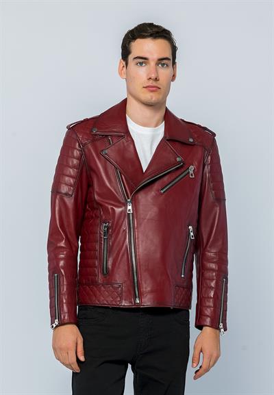 basics and more Basics&More Men Biker Burgundy Leather Jacket - E6735