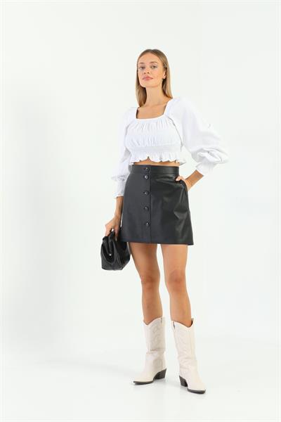 basics and more Basics&More Women Buttoned Black Leather Skirt - SK07
