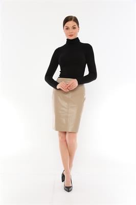 basics and more Basics&More Women Pencil Beige Leather Skirt - SK04