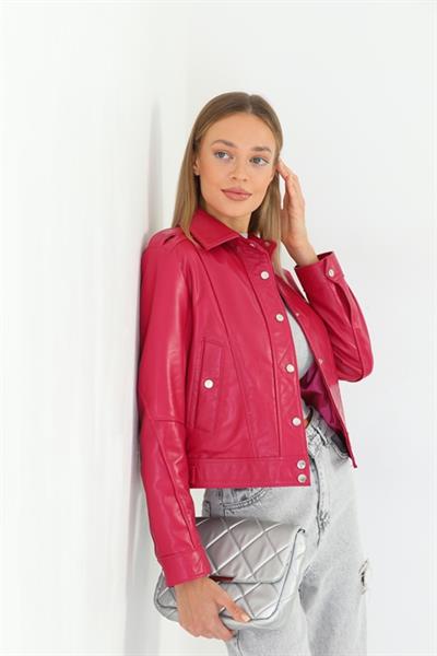 basics and more Basics&More Women Quilted Fuchsia Leather Jacket - KENDALL