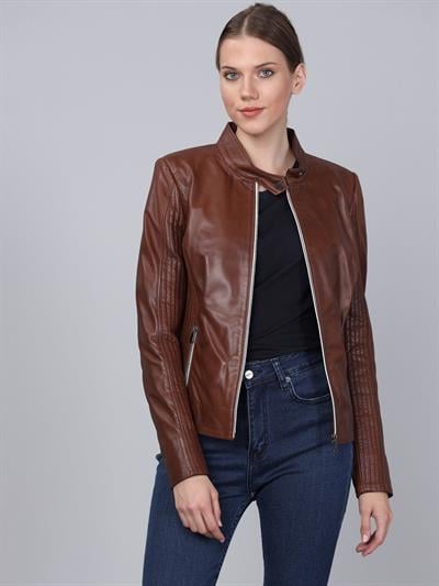 basics and more Basics&More Women Chestnut Leather Jacket - B49