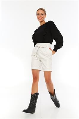 basics and more Basics&More Women Belted White Leather Shorts - S01
