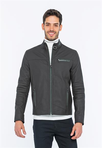 basics and more Basics&More Biker Coffee Taffeta Leather Jacket - E/47